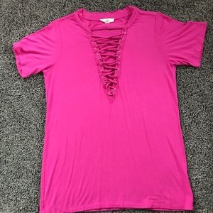 Boutique brand pink lace up stewpot front top